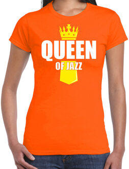 Bellatio Decorations Oranje Queen of jazz muziek shirt met kroontje - Koningsdag t-shirt voor dames 2XL - Feestshirts