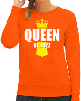 Bellatio Decorations Oranje queen of jazz muziek sweater met kroontje - Koningsdag truien voor dames 2XL