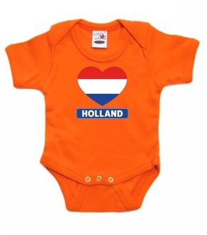 Bellatio Decorations Oranje rompertje Holland hart vlag baby - oranje babykleding 56 (1-2 maanden)