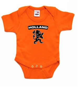 Bellatio Decorations Oranje rompertje Holland met zwarte leeuw baby - oranje babykleding 56 (1-2 maanden)