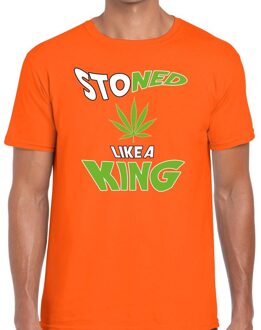 Bellatio Decorations Oranje Stoned like a king shirt / t-shirt oranje heren -  Koningsdag kleding S