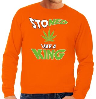 Bellatio Decorations Oranje Stoned like a king sweater / trui oranje heren -  Koningsdag kleding S