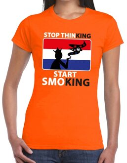 Bellatio Decorations Oranje Stop thinking start smoking t-shirt dames