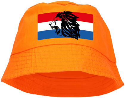 Bellatio Decorations Oranje supporter / Koningsdag vissershoedje met Nederlandse vlag en leeuw voor EK/ WK fans