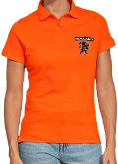 Bellatio Decorations Oranje supporter polo shirt Holland met zwarte leeuw voor dames L - Feestshirts