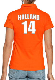 Bellatio Decorations Oranje supporter poloshirt met rugnummer 14 - Holland / Nederland fan shirt voor dames