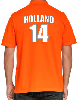 Bellatio Decorations Oranje supporter poloshirt met rugnummer 14 - Holland / Nederland fan shirt voor heren