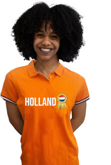 Bellatio Decorations Oranje supporter poloshirt voor dames - oranje - Holland met vlag embleem - Koningsdag / EK WK M