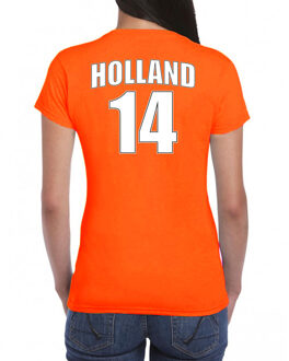 Bellatio Decorations Oranje supporter t-shirt met rugnummer 14 - Holland / Nederland fan shirt voor dames