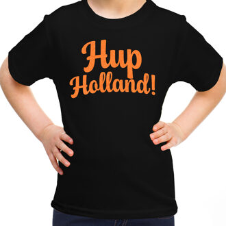 Bellatio Decorations Oranje supporter T-shirt voor meisjes - Hup Holland - zwart - EK/WK voetbal - Nederland L (146-152)