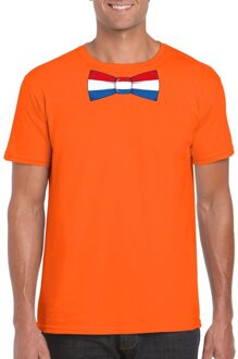 Bellatio Decorations Oranje t-shirt met Nederland vlag strikje heren