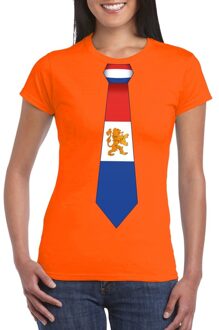 Bellatio Decorations Oranje t-shirt met Nederland vlag stropdas dames