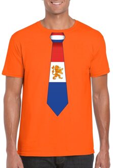 Bellatio Decorations Oranje t-shirt met Nederland vlag stropdas heren
