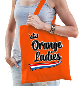 Bellatio Decorations Oranje tas/shopper van katoen Orange Ladies - Koningsdag - 42 x 38 cm - Feest Boodschappentassen