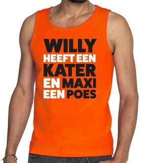 Bellatio Decorations Oranje tekst hemd Willy heeft een kater en Maxi een poes t-shirt oranje heren -  Koningsdag kleding 2XL