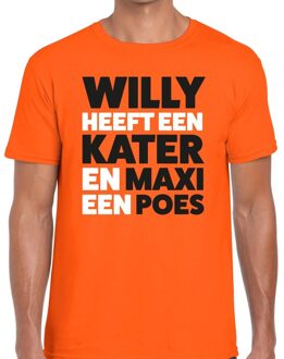 Bellatio Decorations Oranje tekst shirt Willy heeft een kater en Maxi een poes t-shirt oranje heren -  Koningsdag kleding 2XL