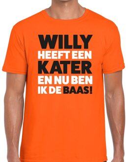 Bellatio Decorations Oranje tekst shirt Willy heeft een kater en nu ben ik de baas t-shirt oranje heren -  Koningsdag kleding 2XL