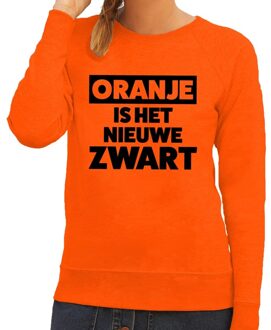 Bellatio Decorations Oranje tekst sweater Oranje is het nieuwe zwart voor dames -  Koningsdag kleding 2XL