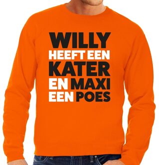 Bellatio Decorations Oranje tekst sweater / trui Willy heeft een kater en Maxi een poes t-shirt oranje heren -  Koningsdag kleding 2XL