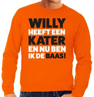 Bellatio Decorations Oranje tekst sweater Willy heeft een kater en nu ben ik de baas voor heren -  Koningsdag kleding 2XL