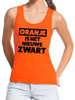 Bellatio Decorations Oranje tekst tanktop / mouwloos shirt Oranje is het nieuwe zwart voor dames -  Koningsdag kleding L