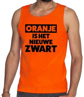 Bellatio Decorations Oranje tekst tanktop / mouwloos shirt Oranje is het nieuwe zwart voor heren -  Koningsdag kleding 2XL