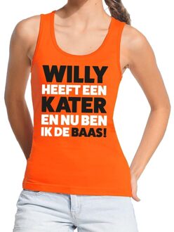 Bellatio Decorations Oranje tekst tanktop / mouwloos shirt Willy heeft een kater en nu ben ik de baas voor dames -  Koningsdag kleding M