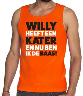 Bellatio Decorations Oranje tekst tanktop / mouwloos shirt Willy heeft een kater en nu ben ik de baas voor heren -  Koningsdag kleding 2XL