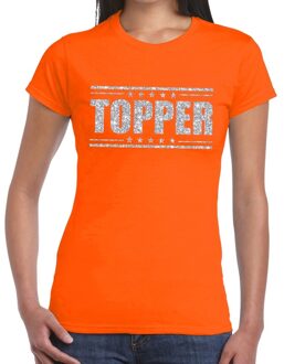 Bellatio Decorations Oranje Topper shirt in zilveren glitter letters dames - Toppers dresscode kleding 2XL