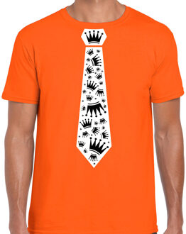 Bellatio Decorations oranje verkleed t-shirt Koningsdag - kroontjes stropdas - heren 2XL - Feestshirts