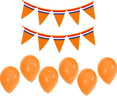 Bellatio Decorations Oranje versiering set - vlaggenlijnen en ballonnen