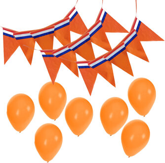 Bellatio Decorations Oranje versiering set - vlaggenlijnen en ballonnen