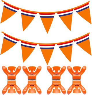 Bellatio Decorations Oranje vlaggetjes/vlaggenlijn met slingerklemmen voor binnen - 10m - Vlaggenlijnen