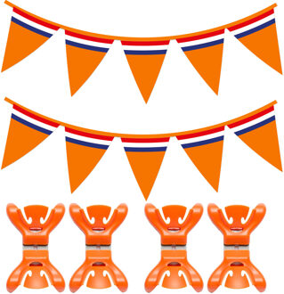 Bellatio Decorations Oranje vlaggetjes/vlaggenlijn met slingerklemmen voor binnen - 10m