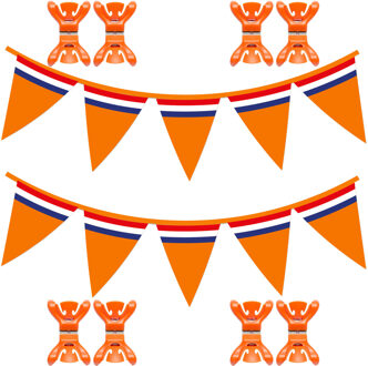 Bellatio Decorations Oranje vlaggetjes/vlaggenlijn versiering set met 2 slingers van 10 m voor binnen