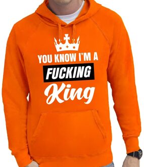 Bellatio Decorations Oranje You know i am a fucking King / hooded sweater heren - Oranje Koningsdag / supporter kleding M