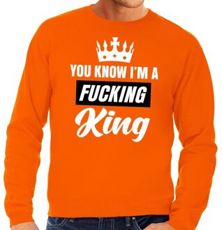 Bellatio Decorations Oranje You know i am a fucking King / sweater heren - Oranje Koningsdag/ supporter kleding L