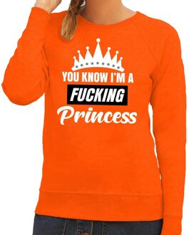 Bellatio Decorations Oranje You know i am a fucking princess / sweater dames - Oranje Koningsdag/ supporter kleding M