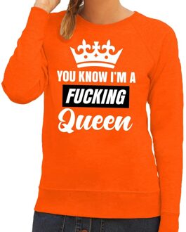 Bellatio Decorations Oranje You know i am a fucking Queen / sweater dames - Oranje Koningsdag/ supporter kleding M