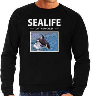 Bellatio Decorations Orka sweater / trui met dieren foto sealife of the world zwart voor heren