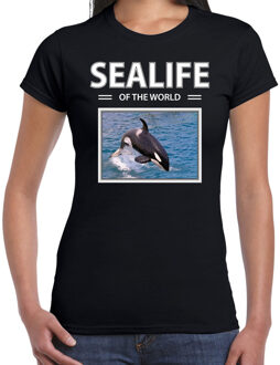 Bellatio Decorations Orkas t-shirt met dieren foto sealife of the world zwart voor dames