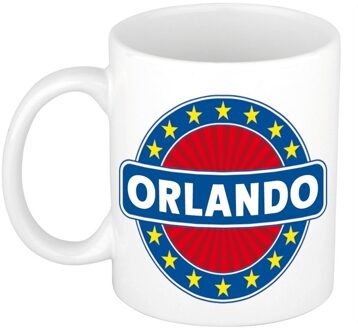 Bellatio Decorations Orlando voornaam koffiemok - beker - wit/blauw - 300 ml - Cadeau - Heren - Collega - Vaderdag Multi