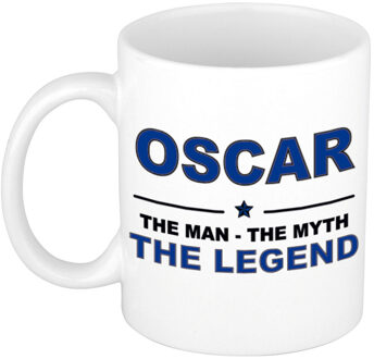 Bellatio Decorations Oscar cadeau mok - man myth legend - naam koffiemok / beker - wit en blauw - 300 ml