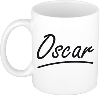 Bellatio Decorations Oscar Naam koffiemok - beker - met sierlijke letters - wit - 300 ml - Cadeau - Heren
