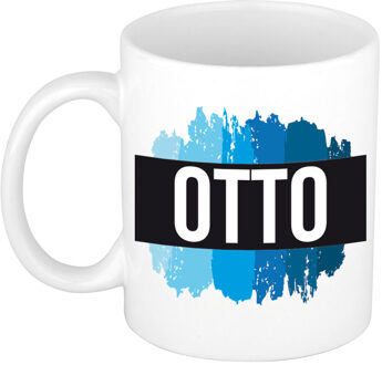 Bellatio Decorations Otto naam cadeau koffie mok - beker - met blauw verfstrepen - Cadeau collega - vaderdag