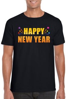 Bellatio Decorations Oud en nieuw shirt Happy new year zwart heren 2XL - Feestshirts