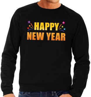 Bellatio Decorations Oud en nieuw sweater/ trui Happy new year zwart heren 2XL (56) - Feesttruien