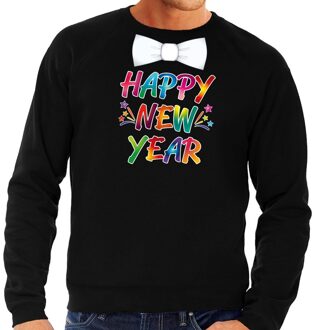 Bellatio Decorations Oud en nieuw trui Happy New Year met vlinderdas zwart voor heren 2XL (56)