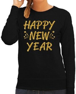 Bellatio Decorations Oud en Nieuw trui / sweater happy new year goud op zwart dames