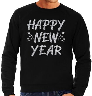 Bellatio Decorations Oud en Nieuw trui / sweater happy new year zilver op zwart heren